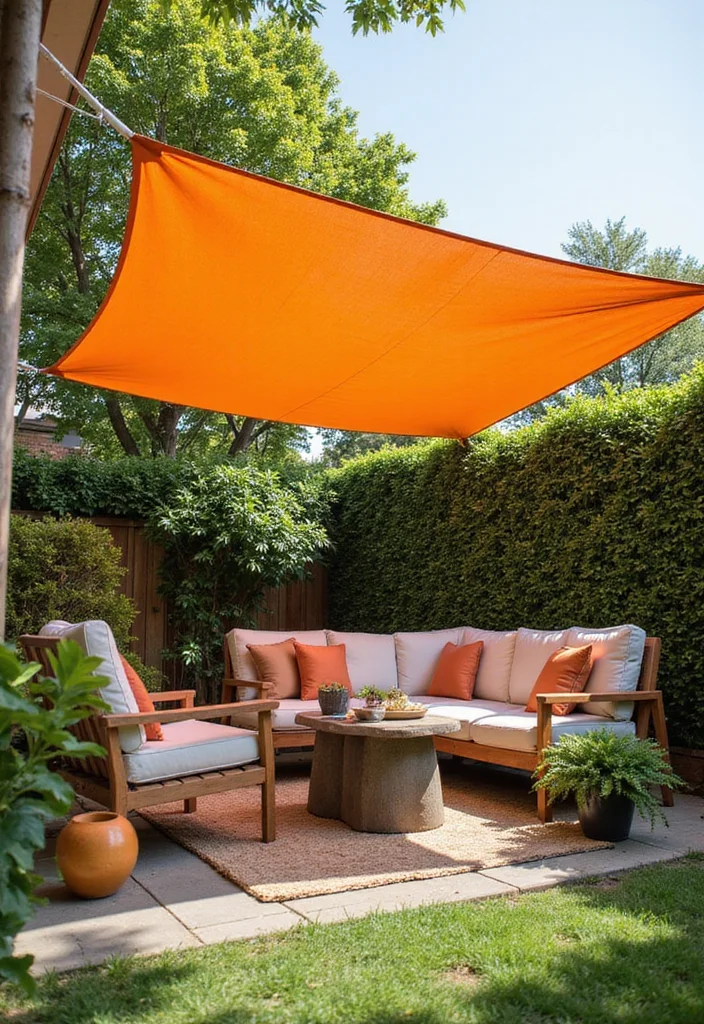 10 DIY Backyard Canopy Ideas for Shaded Cozy Seating - 6. Shade Sail