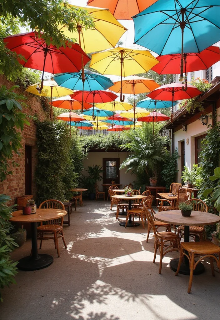 10 DIY Backyard Canopy Ideas for Shaded Cozy Seating - 9. Vintage Umbrella Canopy