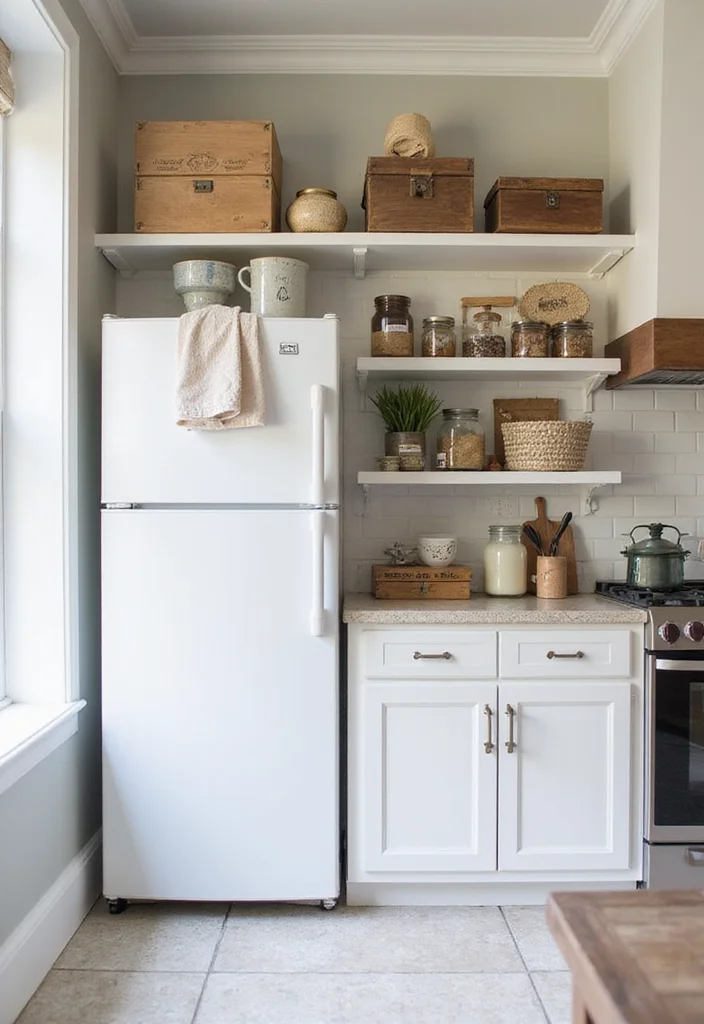 10 Kitchen Fridge Ideas for Smart Stylish Placement - 2. Open Shelving Above the Fridge