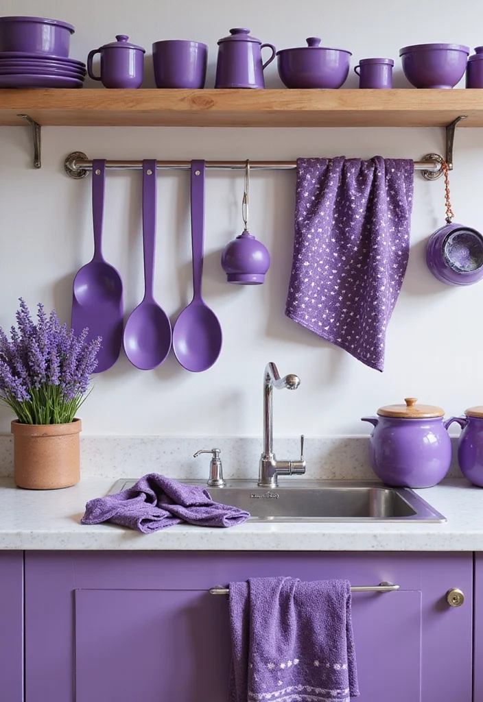 10 Purple Kitchen Ideas for Bold Modern Energy - 4. Stylish Purple Kitchen Accessories