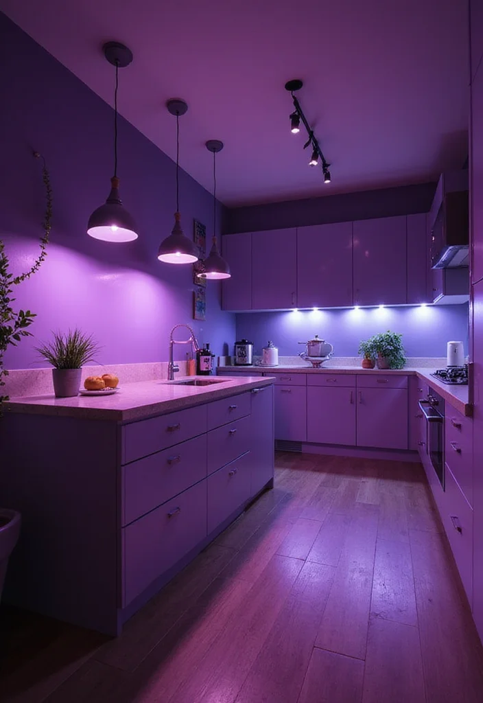 10 Purple Kitchen Ideas for Bold Modern Energy - 5. Decorative Purple Lighting