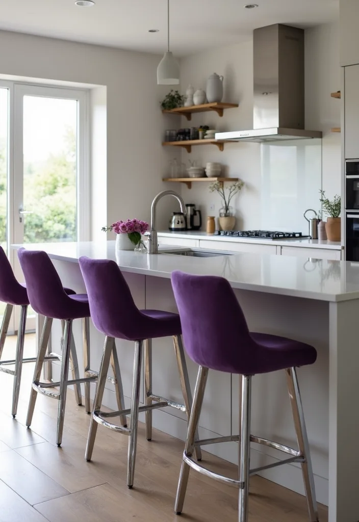 10 Purple Kitchen Ideas for Bold Modern Energy - 6. Purple Bar Stools