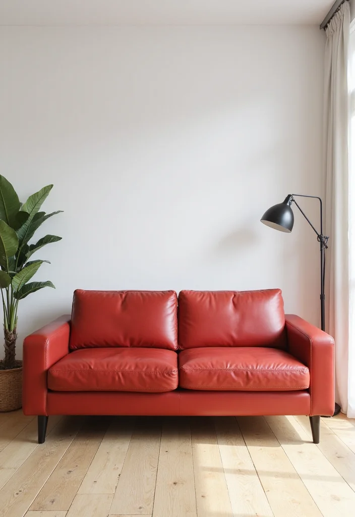 10 Red Leather Sofa Living Room Ideas for Bold Modern Drama - 1. The Chic Minimalist Sanctuary