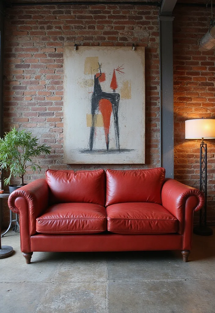 10 Red Leather Sofa Living Room Ideas for Bold Modern Drama - 4. Contemporary Industrial Edge