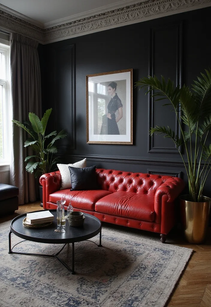 10 Red Leather Sofa Living Room Ideas for Bold Modern Drama - 7. Luxurious Monochrome Palette