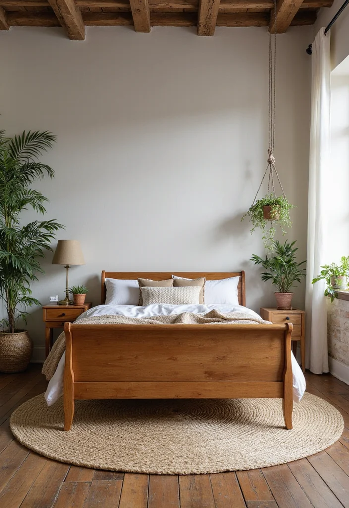 10 Sleigh Bed Bedroom Ideas for Classic Graceful Design - 1. Rustic Charm with Natural Elements