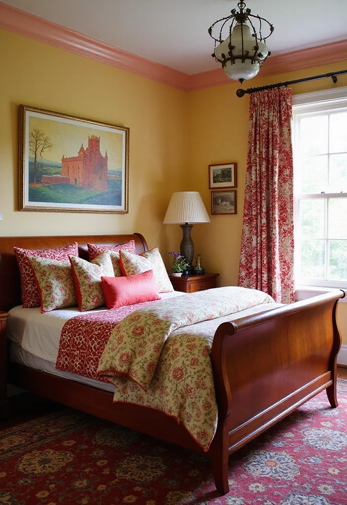 10 Sleigh Bed Bedroom Ideas for Classic Graceful Design - 10. Playful Patterns for Fun Aesthetics