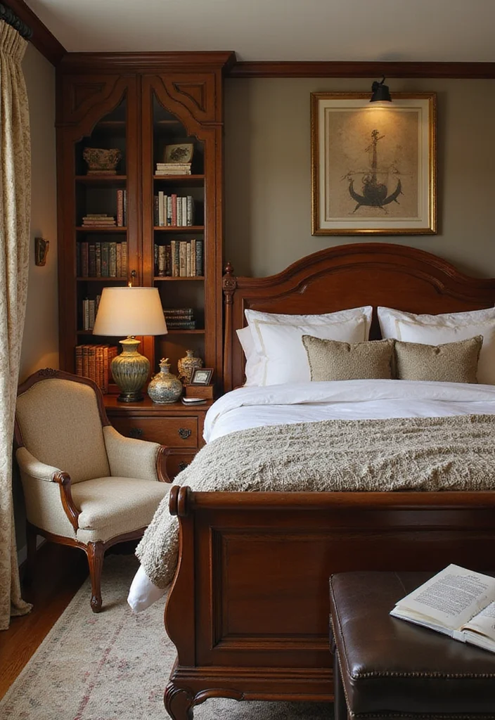 10 Sleigh Bed Bedroom Ideas for Classic Graceful Design - 9. Cozy Nook with Reading Corner