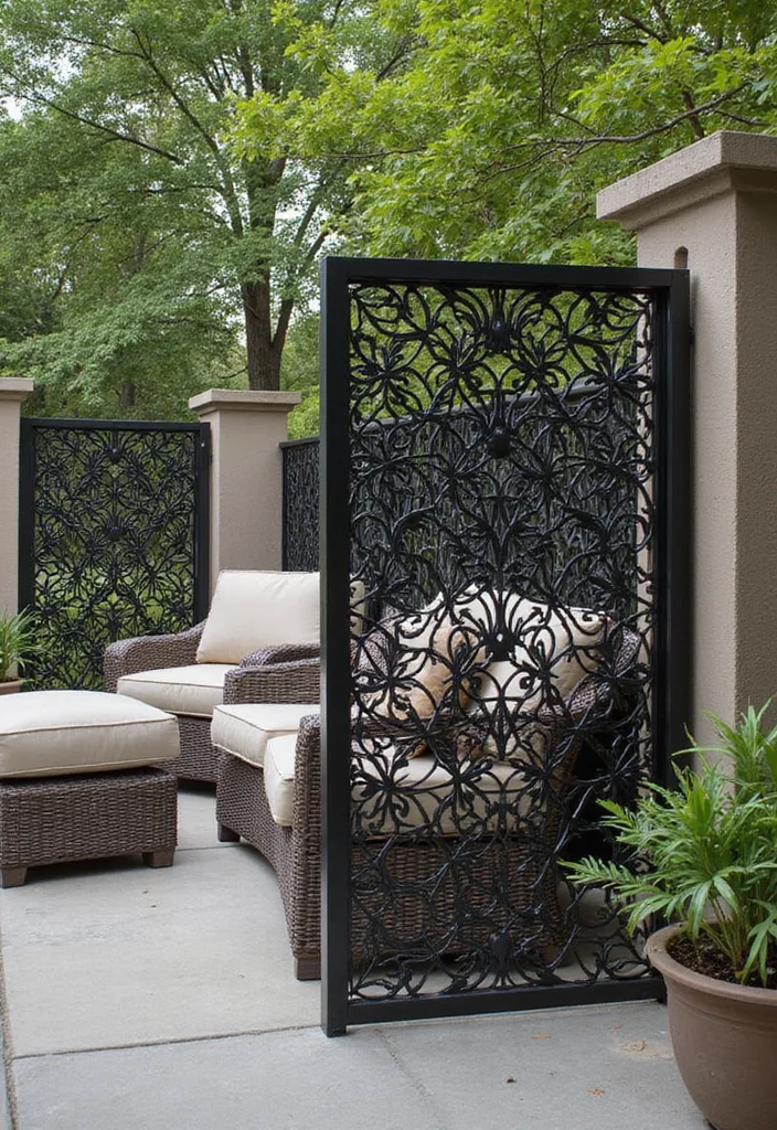 12 Backyard Patio Wall Ideas for Privacy and Design - 10. Elegant Metal Screens