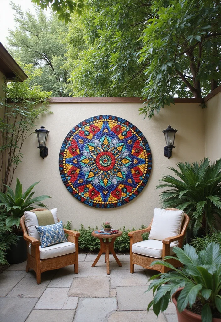 12 Backyard Patio Wall Ideas for Privacy and Design - 4. Colorful Mosaic Wall Art