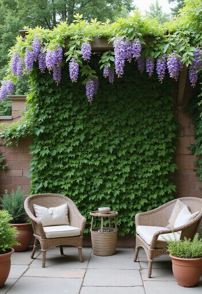 12 Backyard Patio Wall Ideas for Privacy and Design - 5. Vertical Trellis with Climbing Vines