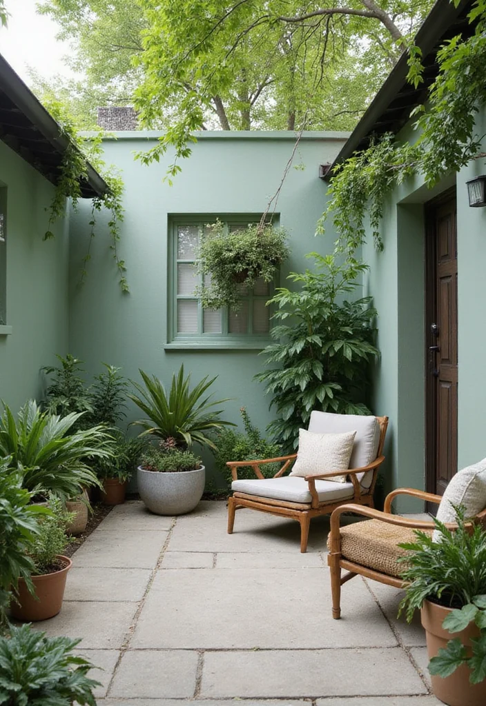 12 Backyard Wall Color Ideas for Fresh Outdoor Style - 1. Soft Sage Green