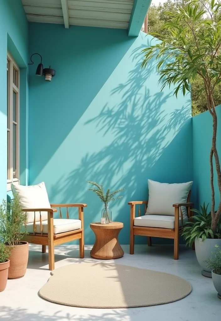 12 Backyard Wall Color Ideas for Fresh Outdoor Style - 2. Ocean Blue
