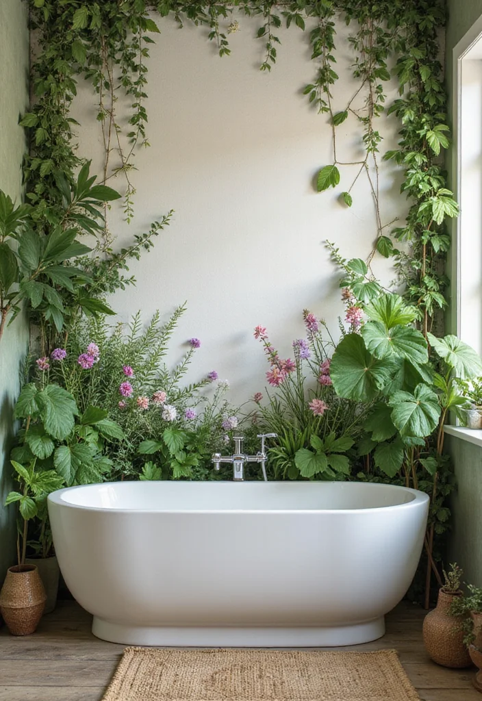 12 Bathroom Mural Ideas for Bold Artistic Walls - 1. Lush Botanical Oasis