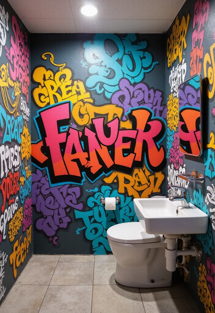 12 Bathroom Mural Ideas for Bold Artistic Walls - 10. Urban Graffiti Vibes