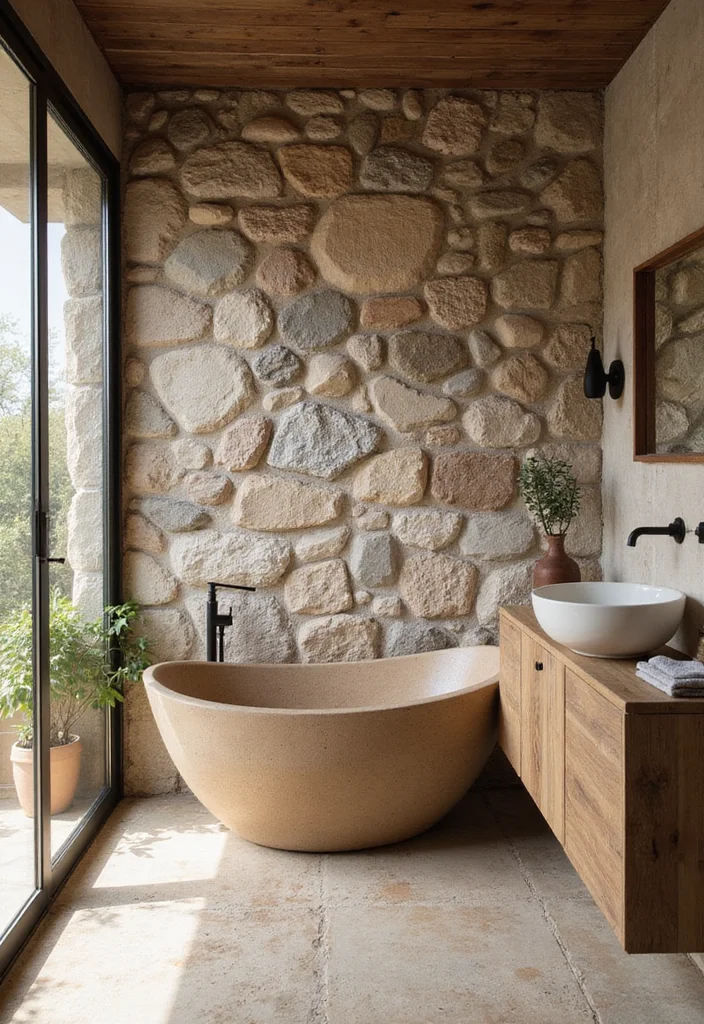 12 Bathroom Mural Ideas for Bold Artistic Walls - 5. Inspired by Nature: Stone & Wood