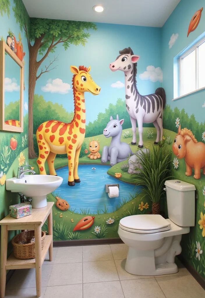 12 Bathroom Mural Ideas for Bold Artistic Walls - 7. Whimsical Animal Kingdom