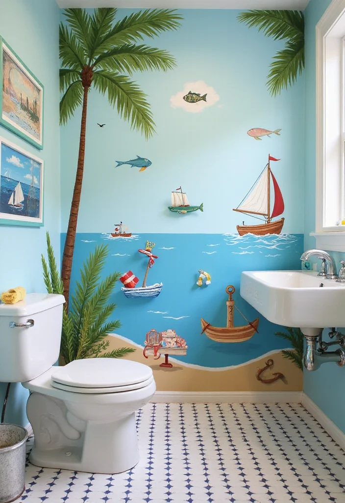 12 Bathroom Mural Ideas for Bold Artistic Walls - 9. Playful Nautical Theme