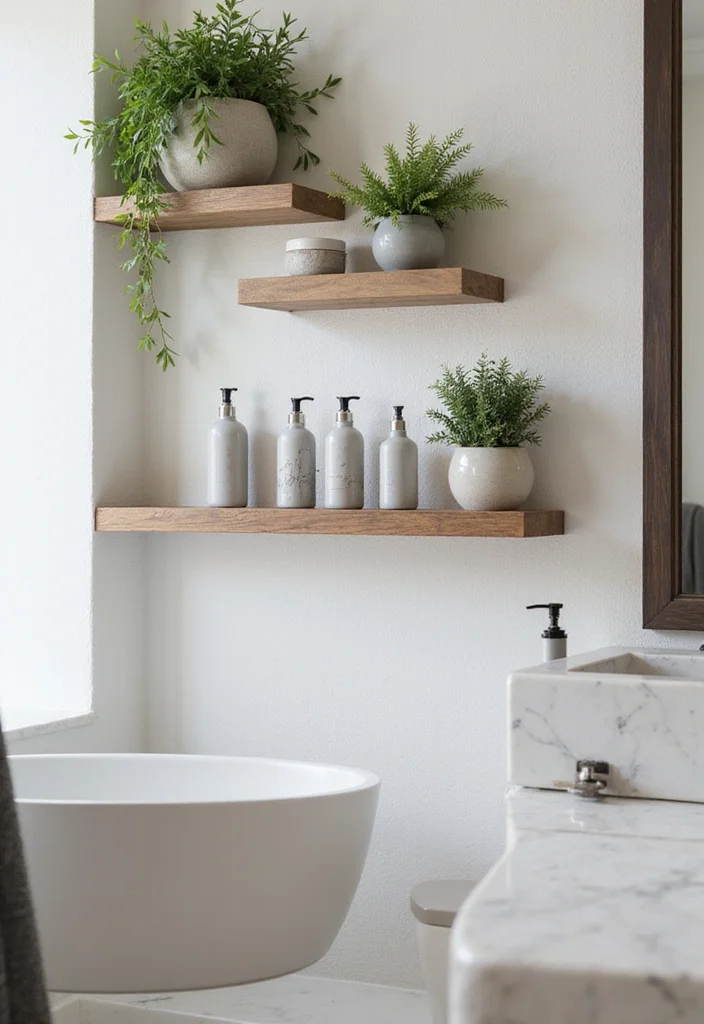 12 Bathroom Wall Cabinet Ideas for Extra Vertical Storage - 1. Floating Shelves for a Breezy Look