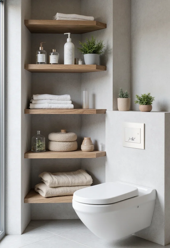 12 Bathroom Wall Cabinet Ideas for Extra Vertical Storage - 3. Open Shelving for Quick Access
