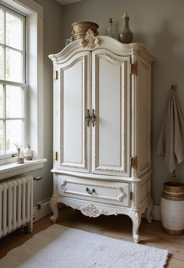 12 Bathroom Wall Cabinet Ideas for Extra Vertical Storage - 6. Vintage-Inspired Cabinets for Character