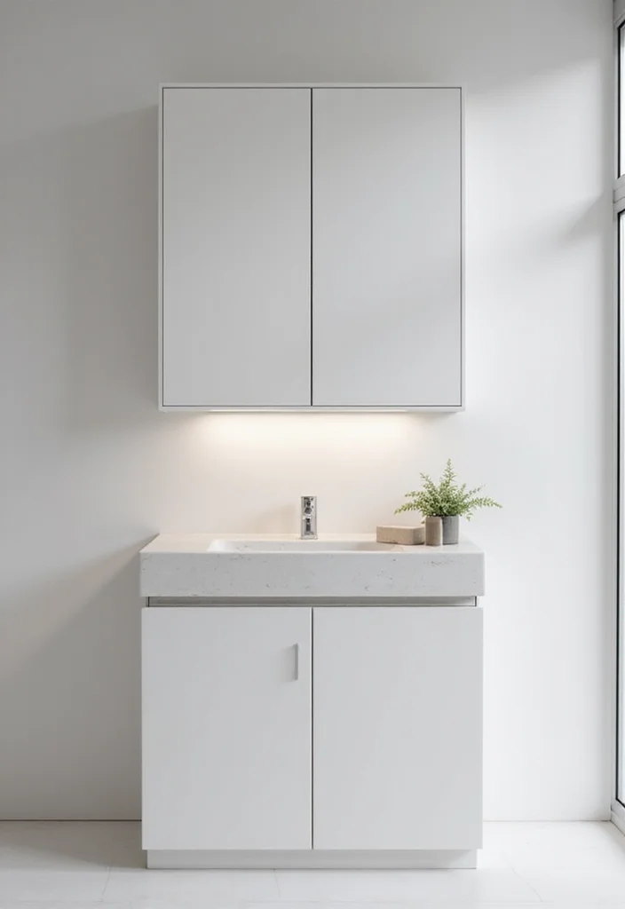 12 Bathroom Wall Cabinet Ideas for Extra Vertical Storage - 7. Minimalist Cabinet with Clean Lines