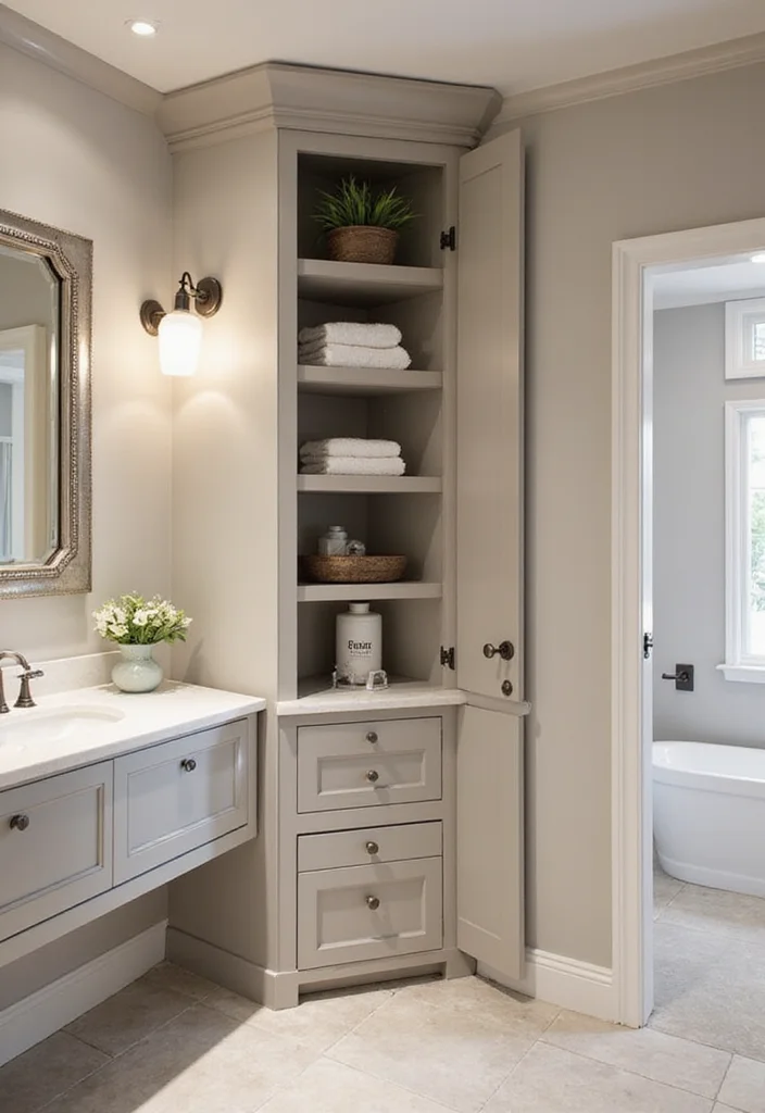 12 Bathroom Wall Cabinet Ideas for Extra Vertical Storage - 8. Corner Cabinets for Maximizing Space