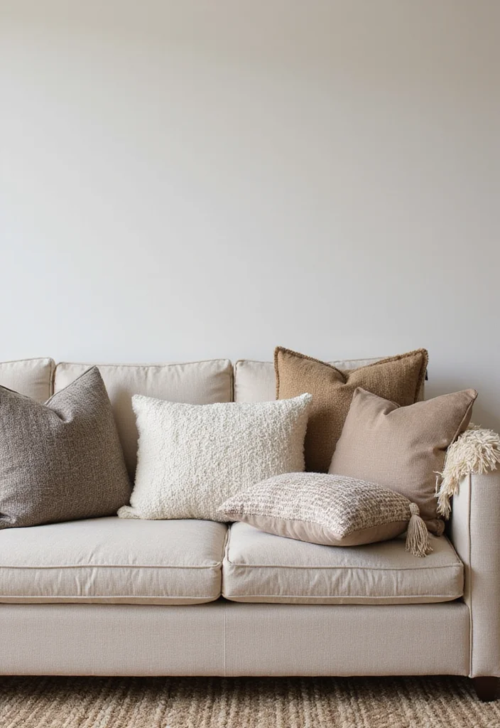 12 Beige Sectional Living Room Ideas for Spacious Cozy Seating - 7. Customized Throw Pillows