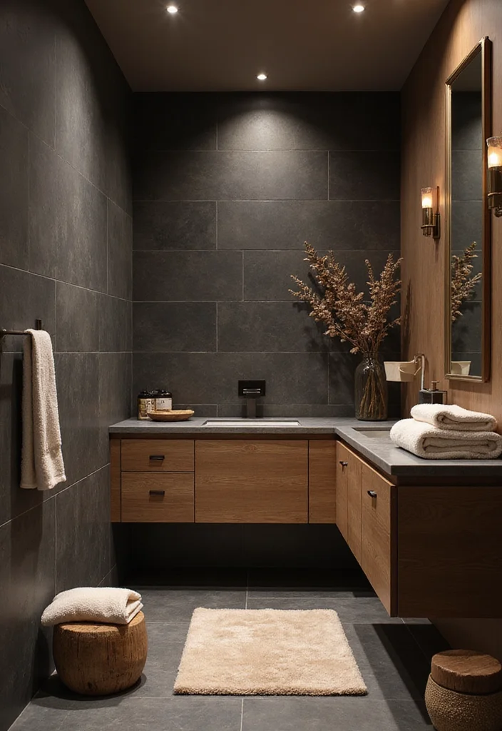 12 Black and Brown Bathroom Ideas for Warm Modern Contrast - 4. Luxurious spa-inspired retreat