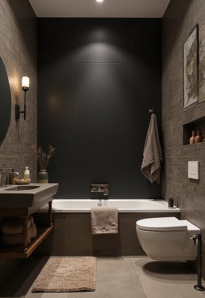 12 Black and Brown Bathroom Ideas for Warm Modern Contrast - 5. Bold Black Accent Walls