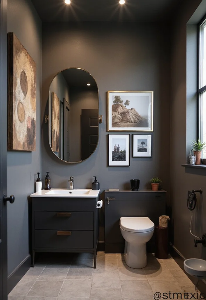 12 Black and Brown Bathroom Ideas for Warm Modern Contrast - 9. Modern Wall Décor