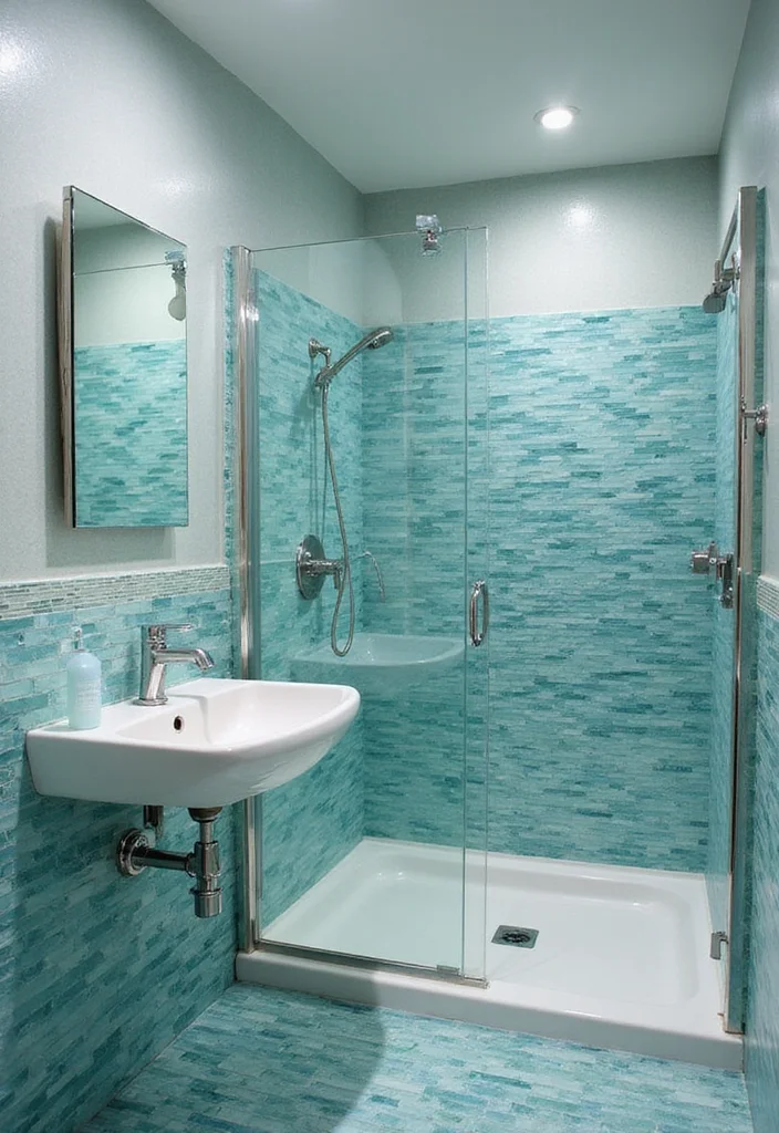12 Blue Green Bathroom Ideas for Fresh Calm Color Mix - 1. Ocean Wave Tiles