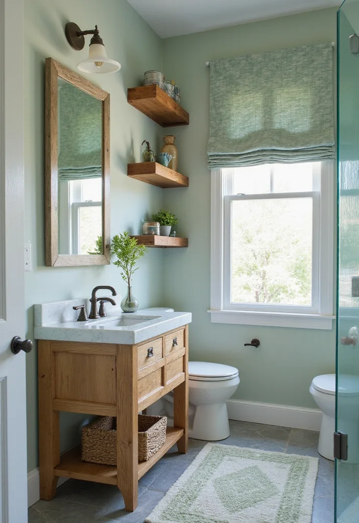 12 Blue Green Bathroom Ideas for Fresh Calm Color Mix - 3. Natural Wood Accents
