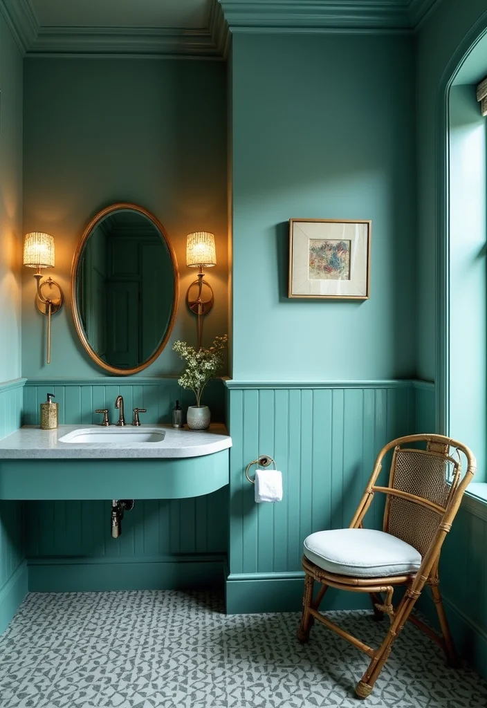 12 Blue Green Bathroom Ideas for Fresh Calm Color Mix - 7. Statement Lighting