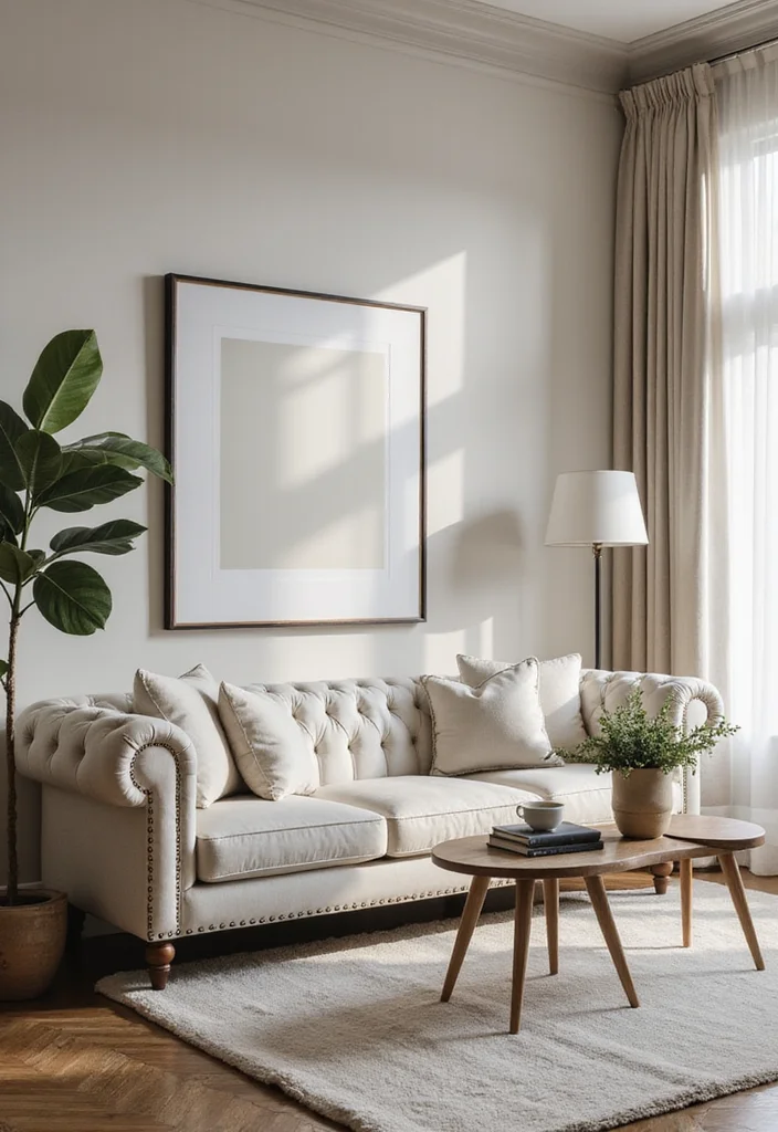 12 Chesterfield Sofa Living Room Ideas for Classic Elegant Style - 10. Timeless Elegance with Neutrals