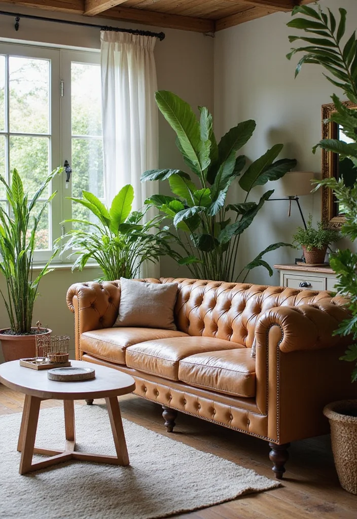 12 Chesterfield Sofa Living Room Ideas for Classic Elegant Style - 12. Outdoor-Inspired Living Room