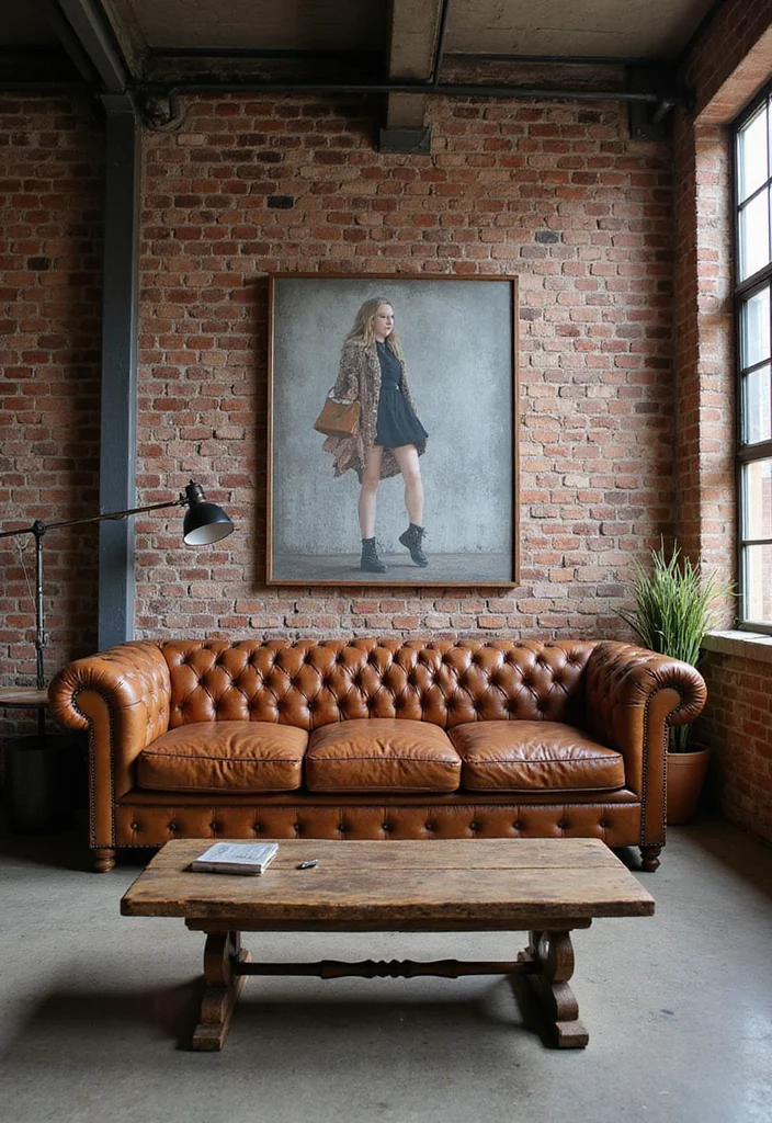 12 Chesterfield Sofa Living Room Ideas for Classic Elegant Style - 2. Modern Industrial Fusion