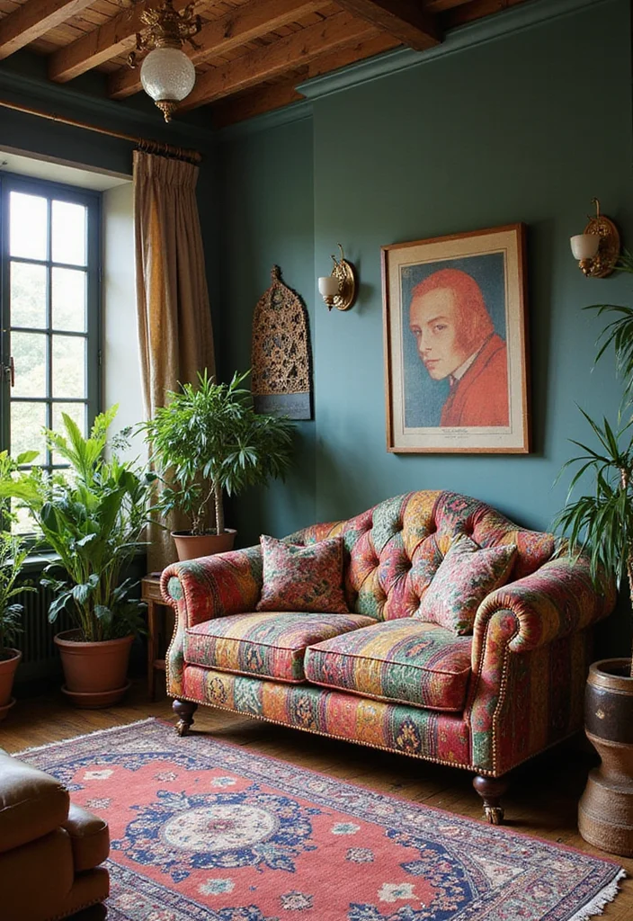 12 Chesterfield Sofa Living Room Ideas for Classic Elegant Style - 7. Luxe Bohemian Retreat