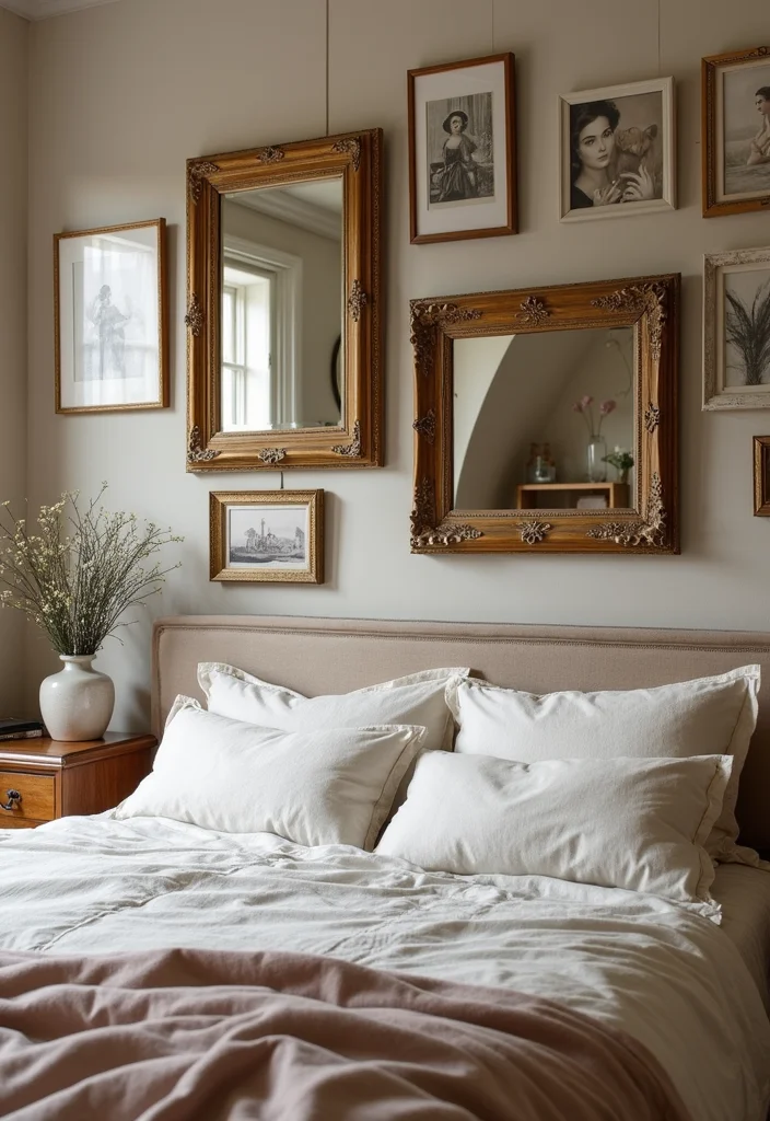 12 Coquette Bedroom Ideas for Soft Romantic Details - 7. Charming Artwork and Mirrors