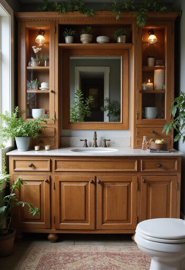 12 Craftsman Bathroom Ideas for Classic Woodwork Charm - 1. Rich Wood Cabinetry