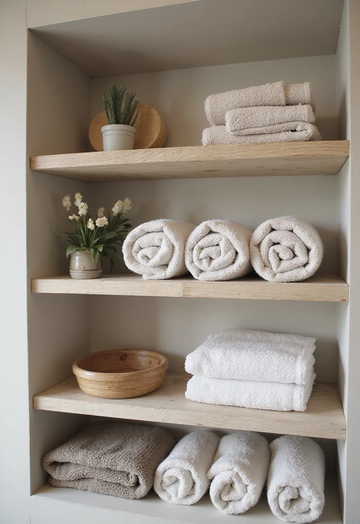 12 Craftsman Bathroom Ideas for Classic Woodwork Charm - 7. Open Shelving for Convenient Storage
