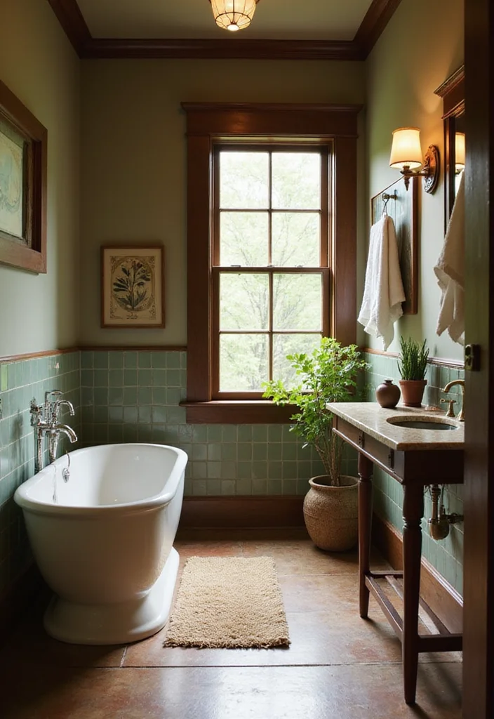 12 Craftsman Bathroom Ideas for Classic Woodwork Charm - 8. Earthy Color Palette