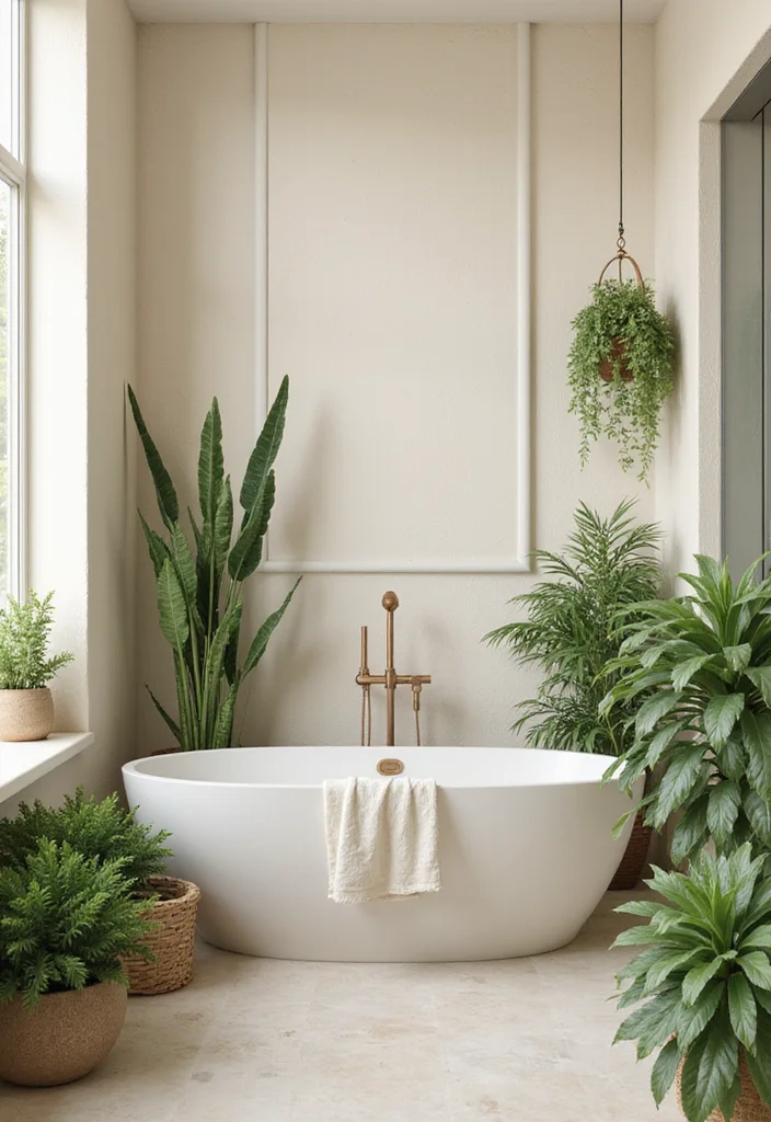 12 Cream Bathroom Ideas for Soft Timeless Warmth - 11. Indoor Plants