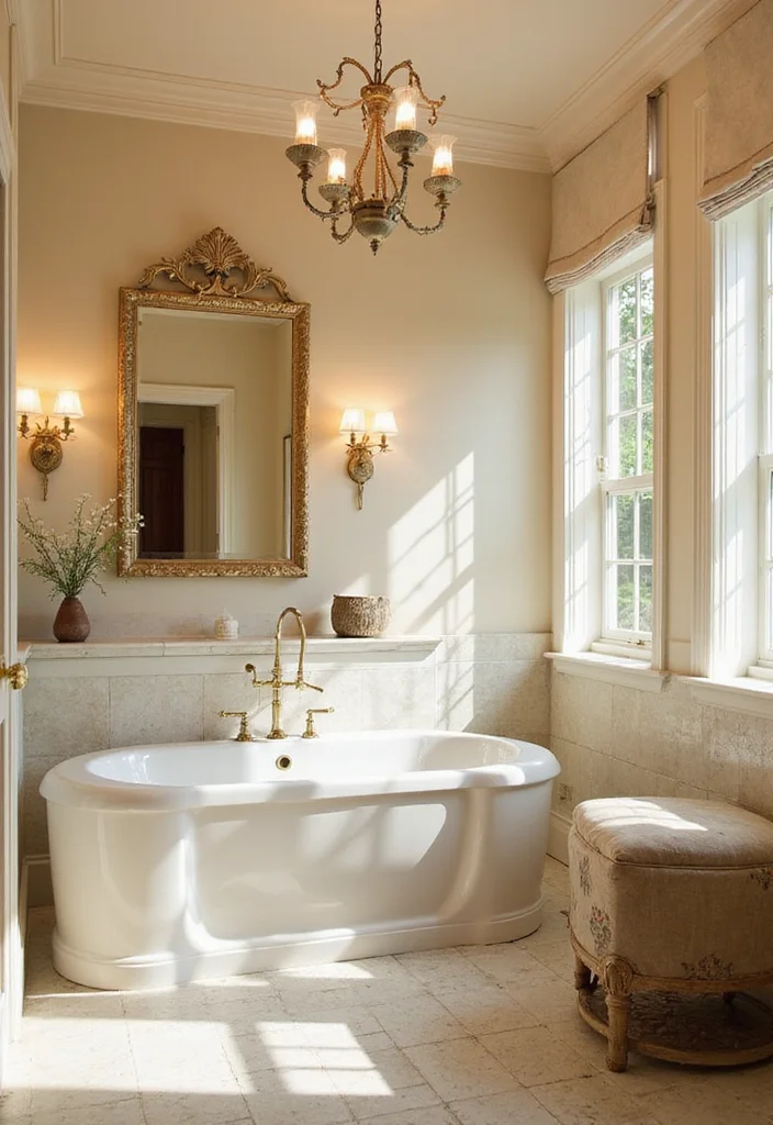 12 Cream Bathroom Ideas for Soft Timeless Warmth - 5. Layered Lighting