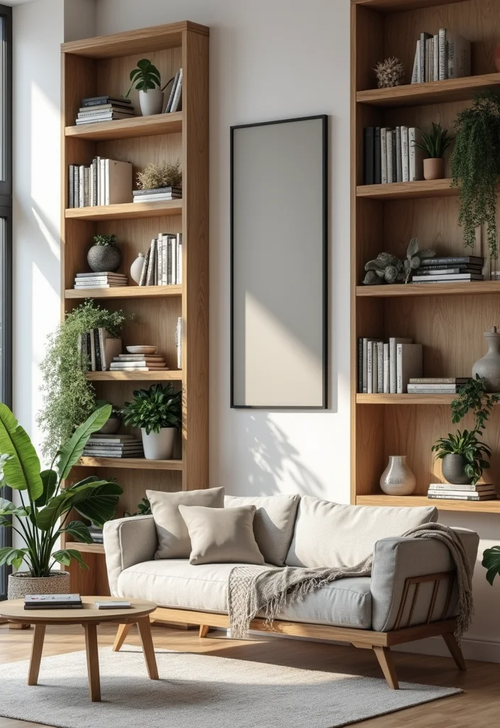 12 Extra Living Room Space Ideas for Better Functionality - 3. Vertical Storage Solutions