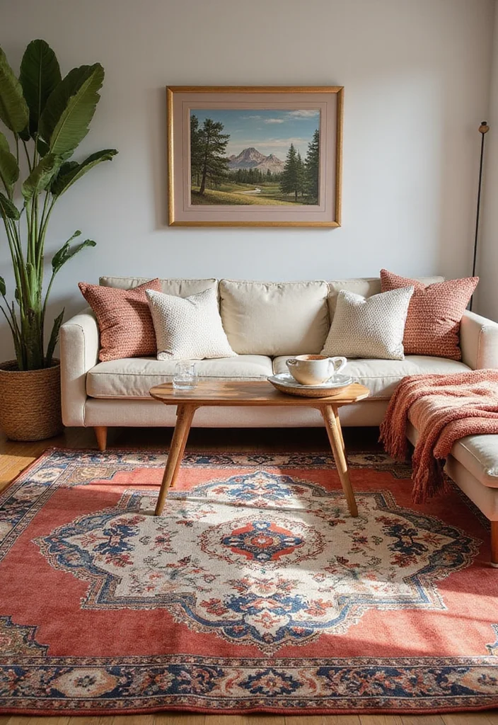 12 Extra Living Room Space Ideas for Better Functionality - 6. Clever Use of Rugs