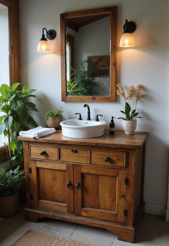 12 Farmhouse Bathroom Vanity Ideas for Rustic Functional Style - 1. Reclaimed Wood Elegance