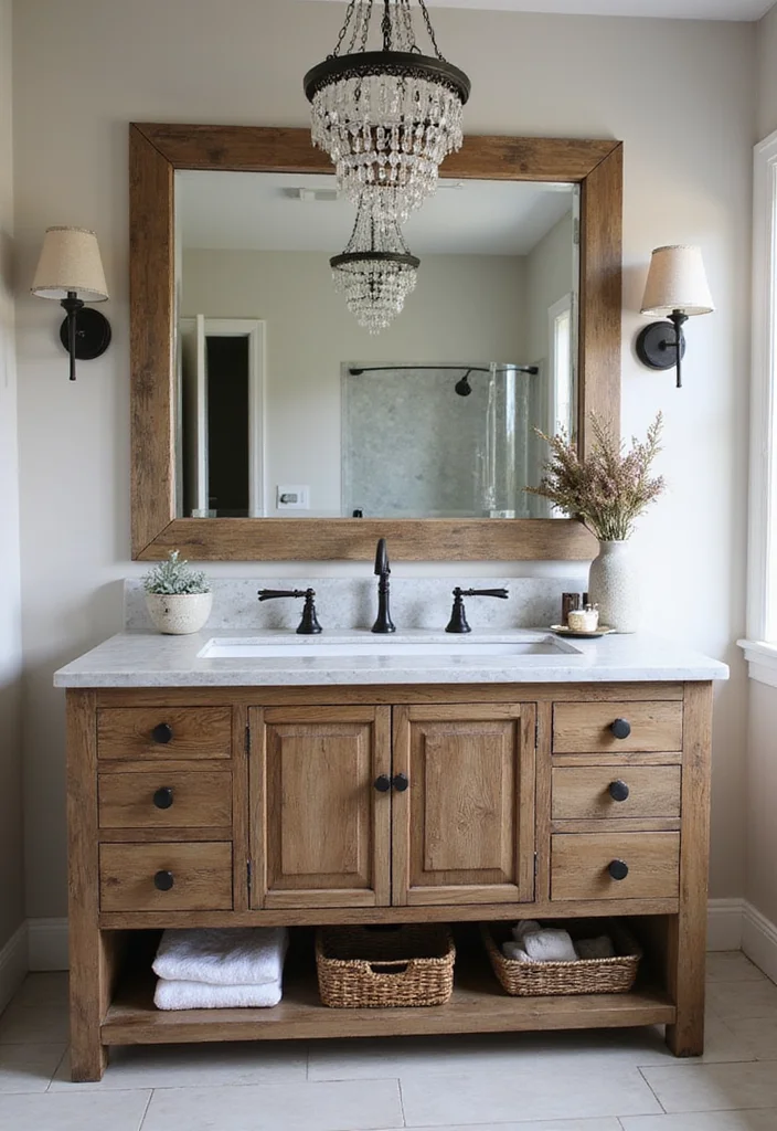 12 Farmhouse Bathroom Vanity Ideas for Rustic Functional Style - 10. Rustic Glam Aesthetic