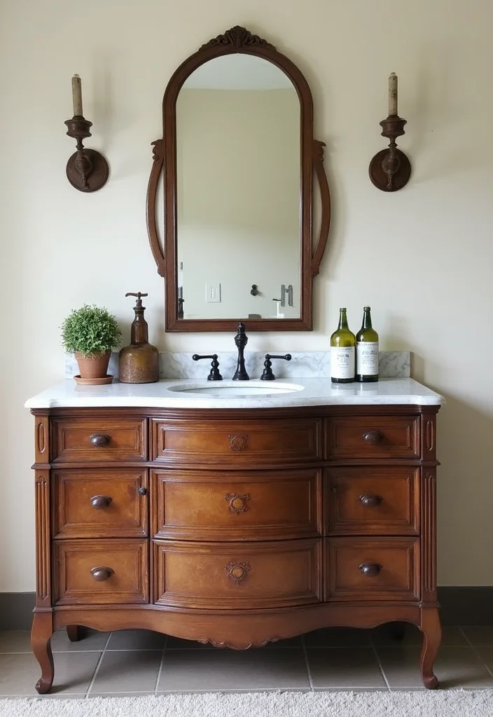 12 Farmhouse Bathroom Vanity Ideas for Rustic Functional Style - 3. Antique Furniture Finds