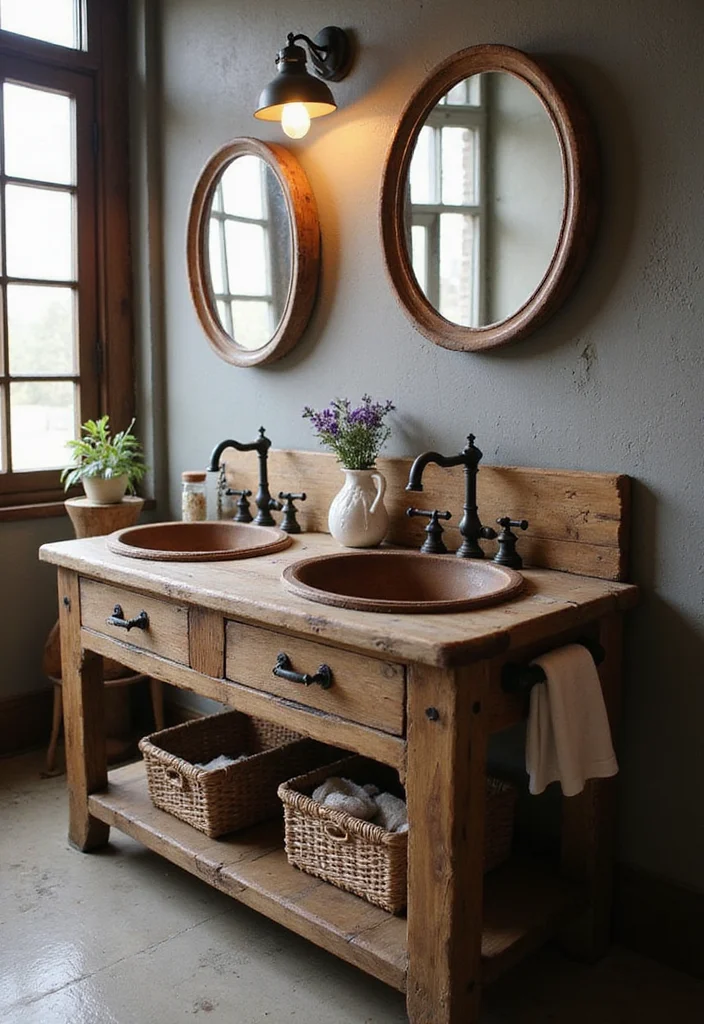 12 Farmhouse Bathroom Vanity Ideas for Rustic Functional Style - 5. Rustic Double Sink Vanity